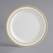 Gold Visions 7 inch Bone / Ivory Plastic Plate with Gold Bands - 15/Pack