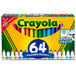 A white box of Crayola 64 washable markers with a variety of colors.