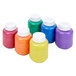 A group of Crayola metallic project paint bottles in assorted colors with white caps.