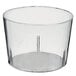 A clear plastic Solia cup on a white background.