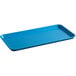 A blue rectangular Cambro market tray with a handle.