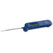 A Comark Pocketherm thermocouple thermometer with a blue handle and screen.