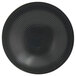 A black bowl with a spiral pattern on the inside.