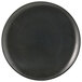 A Front of the House semi-matte black porcelain plate with a spiral design.