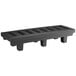 A black plastic rectangular dunnage rack with a slotted top and four compartments.