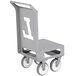 A grey Lakeside stainless steel platform cart with white letters on it.