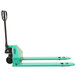 A green Wesco Lowboy Pallet Truck with black wheels.
