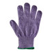 A purple San Jamar cut resistant glove with a green band.