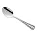 An Acopa Lydia stainless steel teaspoon with a white background.