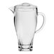 An Arcoroc clear plastic pitcher with a handle and lid.