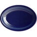 An Acopa Capri Deep Sea Cobalt oval platter with blue lines.