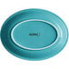 An Acopa Caribbean turquoise oval stoneware platter on a white background.