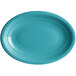 A Caribbean turquoise oval stoneware platter with a white border.