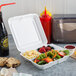 Dart 80HT3R 8" x 7 1/2" x 2" White Foam 3 Compartment Hinged Lid Container - 100/Pack Main Thumbnail 1