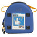 A blue HeartSine soft case for a Samaritan PAD AED with a label.