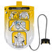 A yellow and black Defibtech electrode pad package with instructions on it.