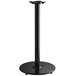 A black Lancaster Table & Seating bar height table base with a round base.
