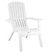 A white Grosfillex Westport resin Adirondack chair with armrests.