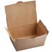 A Kraft cardboard take-out container with an open lid.