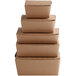 A stack of brown Fold-Pak cardboard take-out boxes.