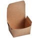 A brown Bio-Plus Dine take-out box with an open lid.