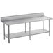 Advance Tabco VKS-249 Spec Line 24" x 108" 14 Gauge Work Table with Stainless Steel Undershelf and 10" Backsplash Main Thumbnail 1
