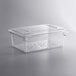 A Cambro clear plastic food storage container with a flat lid.