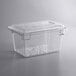 A clear plastic Cambro food storage container with a flat lid.
