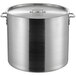 A large stainless steel Choice stock pot with a lid.