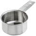 A Tablecraft stainless steel measuring cup with a handle.