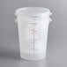 A Cambro translucent plastic food storage container with measurements on it.