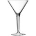 An Arcoroc clear plastic martini glass with a stem.