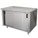 A stainless steel cabinet with doors.