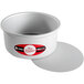 A Fat Daddio's round anodized aluminum cheesecake pan with a removable bottom.