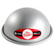 A silver hemisphere-shaped metal cake pan.