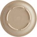 A tan Acopa Foundations melamine plate with a narrow rim and a circular design on it.