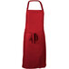 A red apron with a black tie.
