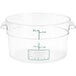 A clear plastic Vigor food storage container with green measurements.