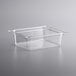 A Vigor clear polycarbonate food pan with a clear lid on a counter.