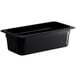 A black rectangular Vigor polycarbonate food pan with a lid.