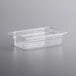 A Vigor clear polycarbonate food pan with a lid.