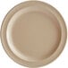 An Acopa Foundations tan melamine plate with a white rim.