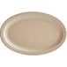 A tan oval platter with a white background and black lines.
