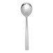 A Fortessa stainless steel bouillon spoon with a black handle.