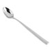 A Fortessa Lucca stainless steel iced tea spoon with a long handle.