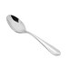 A Fortessa stainless steel demitasse spoon with a silver handle.
