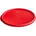 A red Vigor polypropylene lid on a white background.