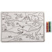 A Choice kids dinosaur double sided interactive placemat with a coloring page of dinosaurs and crayons.