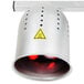 An Avantco silver heat lamp with red bulbs.