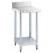 A Regency stainless steel filler table with a galvanized undershelf.